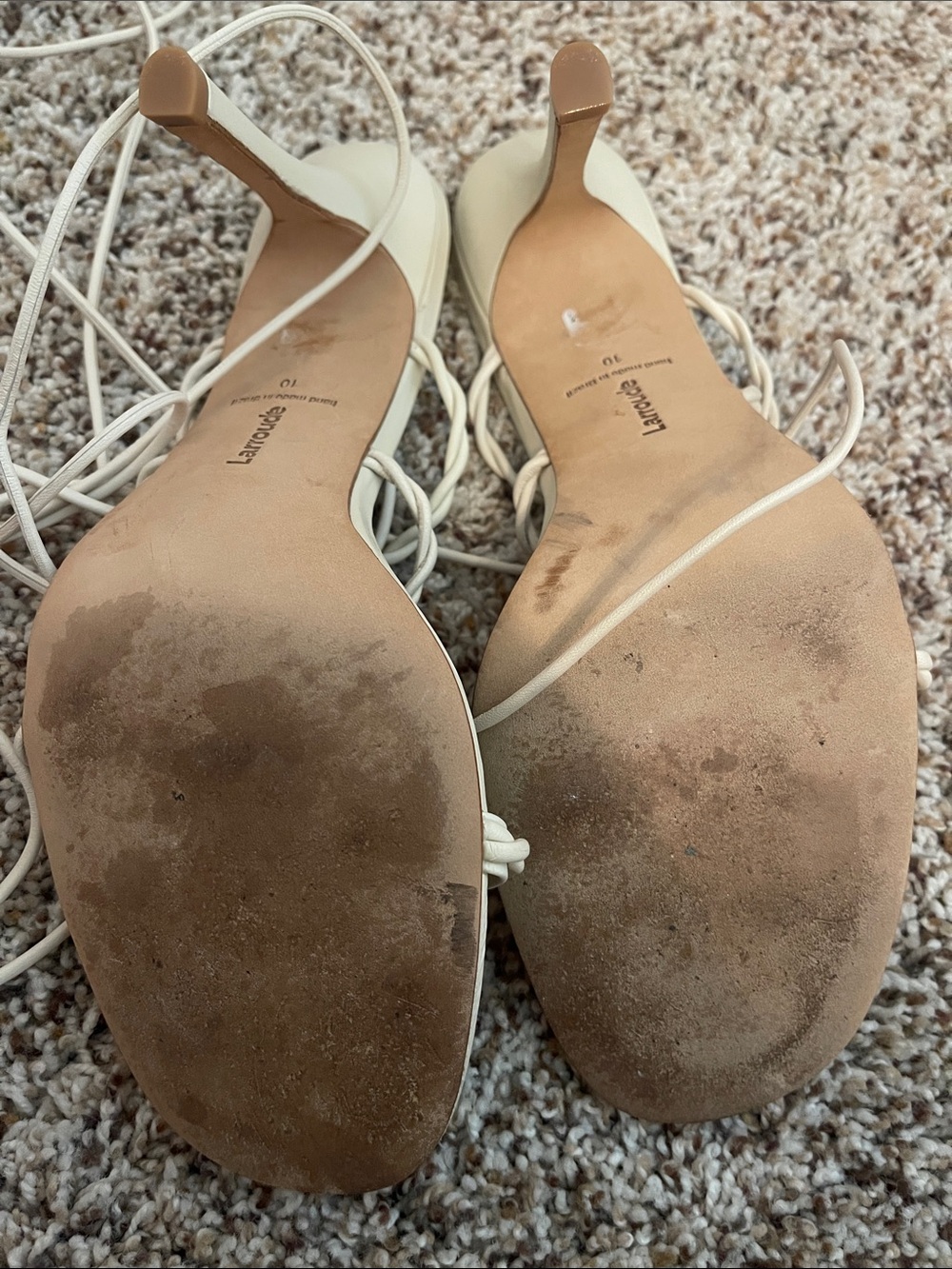 Larroude Lace-Up Strappy Sandals in Cream - Picture 4 of 6